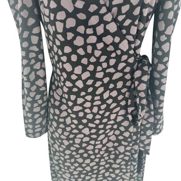 Ann Taylor Dress Womens Petite 2 Black Print Wrap Long Sleeve Jersey Knit NEW - Picture 9 of 16